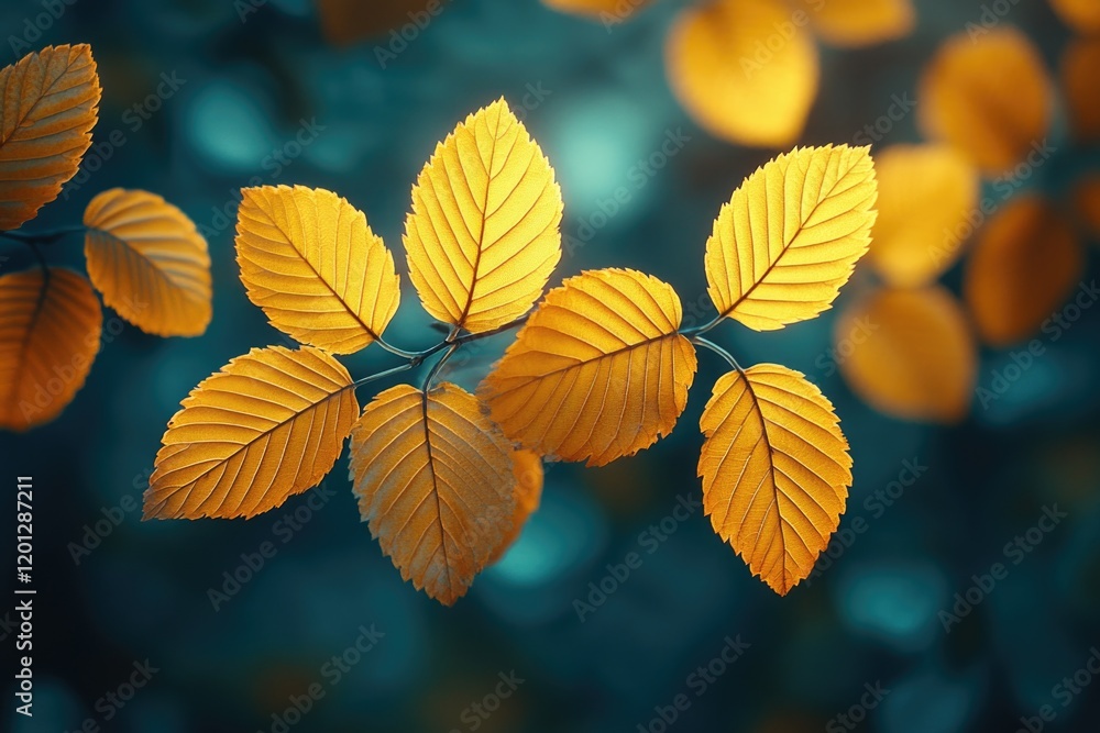 Close-up of a branch with bright yellow leaves Close-up of a branch with bright yellow leaves