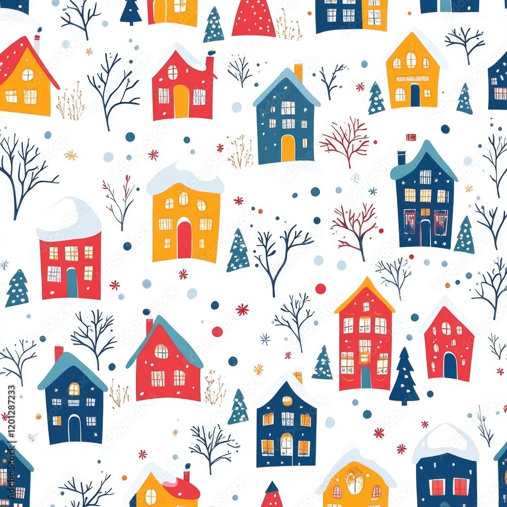 Pattern of houses and trees on a white background, ideal for designs and presentations Pattern of houses and trees on a white background, ideal for designs and presentations