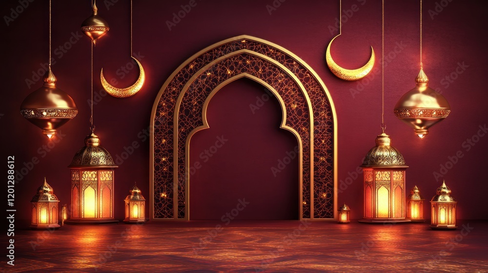 Obraz premium Golden Ramadan Lanterns and Archway Decor