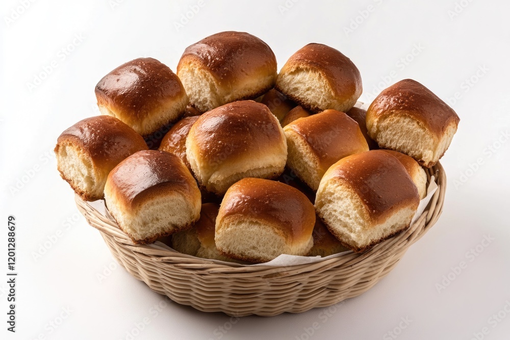 A basket filled with bread rolls sitting on a table, ready for use A basket filled with bread rolls sitting on a table, ready for use