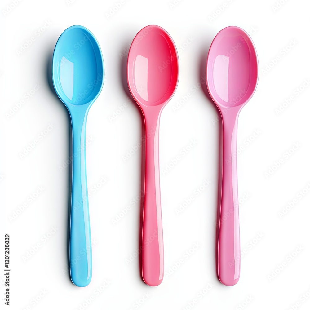 Colorful Plastic Spoons on White Background