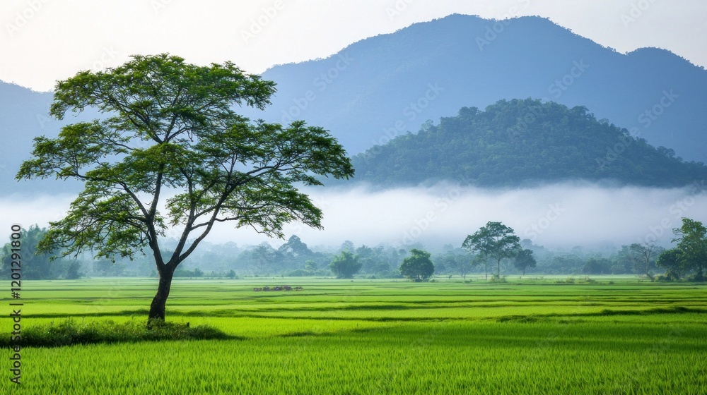 Obraz premium Tranquil Rice Paddy Landscape