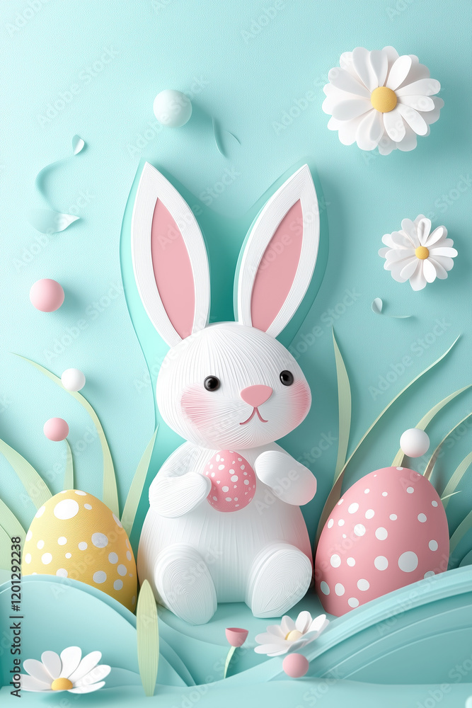 Charming Easter bunny paper-cut artwork in pastel colors Charming Easter bunny paper-cut artwork in pastel colors