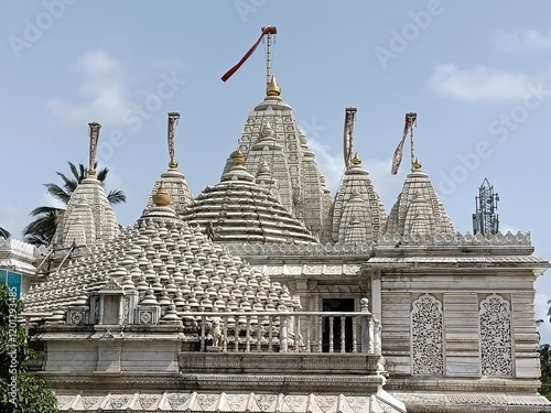 Ancient unique Jain temple architecture with bright blue sky at day. Virar(Agashi) Mumbai India