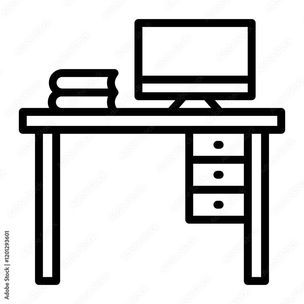 Work Desk Vector Line Icon Design Work Desk Vector Line Icon Design