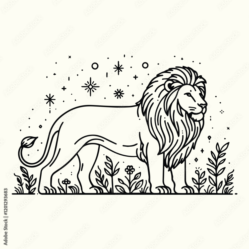 Fototapeta premium Lion Sketch Drawing Line Art Animal Wildlife