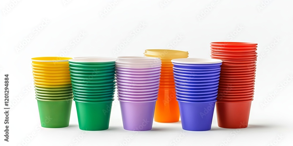 Colorful Stacked Paper Cups on White Background Colorful Stacked Paper Cups on White Background