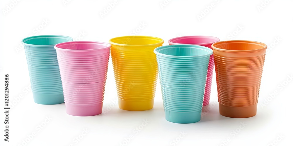 Colorful Plastic Cups on White Background Colorful Plastic Cups on White Background