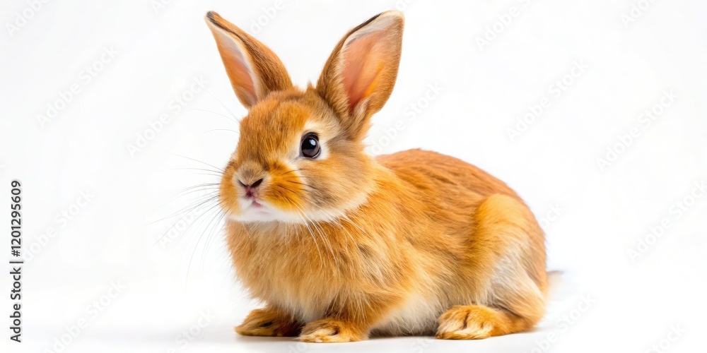 Fototapeta premium Fluffy white bunny rabbit, isolated on white. Perfect Easter or pet photo stock image.