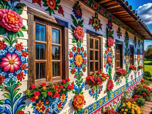 Colorful Flower-Painted House Facade, Zalipie, Poland - Macro Photography