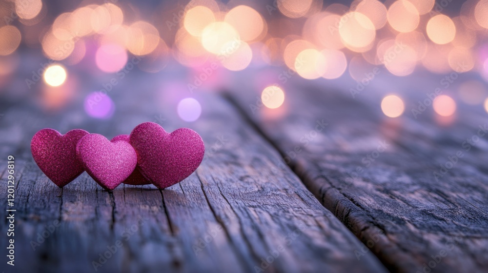 A wooden table surface with a soft gradient of pink and lavender bokeh lights in the background, creating a dreamy and romantic Valentine vibe A wooden table surface with a soft gradient of pink and lavender bokeh lights in the background, creating a dreamy and romantic Valentine vibe