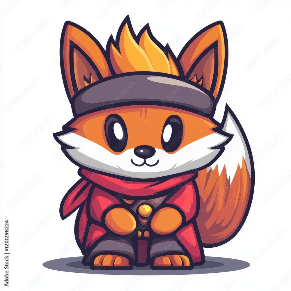 Adorable Cartoon Fox Warrior Holds Sword Adorable Cartoon Fox Warrior Holds Sword