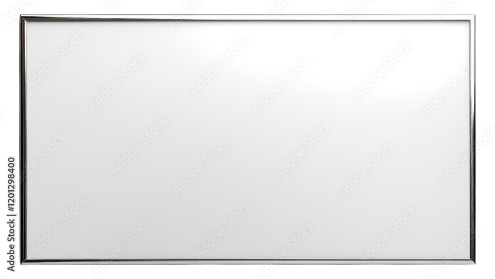 Blank White Rectangular Picture Frame with Modern Silver Metal Border on White Wall Blank White Rectangular Picture Frame with Modern Silver Metal Border on White Wall