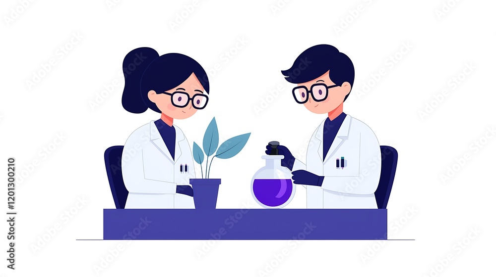 Two Scientists Collaborating on Plant Research in a Laboratory Setting Two Scientists Collaborating on Plant Research in a Laboratory Setting