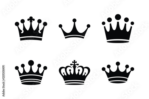 Crown icon silhouette set. Crown collection. Black crown symbol. Editable stroke. Vector illustration