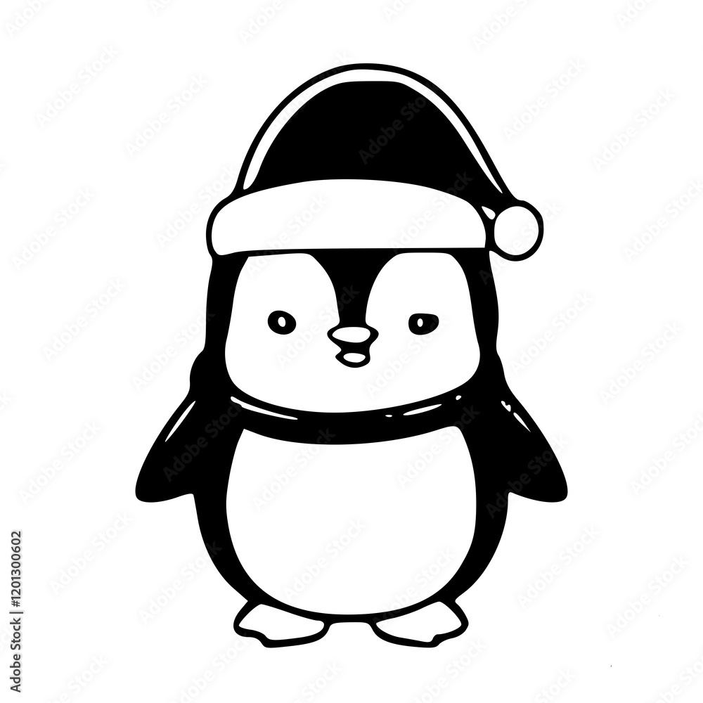Fototapeta premium Cartoon of Penguin, Black & White 