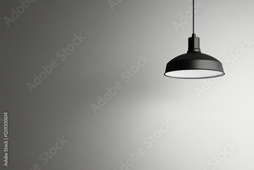 Elegant black pendant lamp hanging against a simple gray background in a mode...
