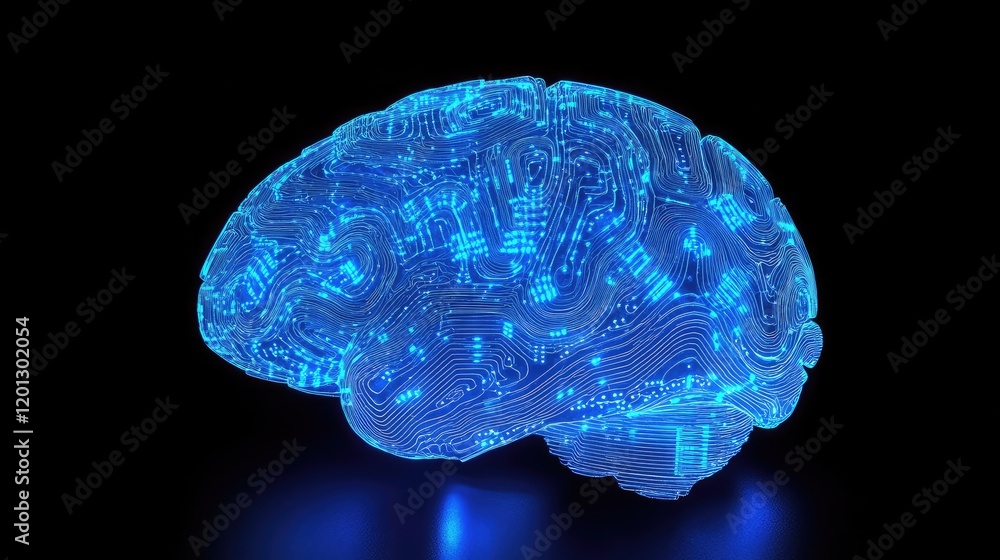 Digital Brain Circuitry Glowing Blue Abstract Digital Brain Circuitry Glowing Blue Abstract