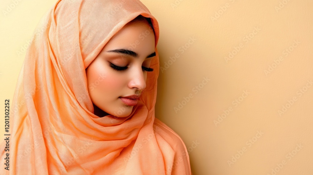 Young Woman Wearing a Peach Colored Hijab Young Woman Wearing a Peach Colored Hijab