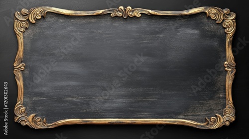 Elegant Black Chalkboard with Ornate Gold Frame Vintage Menu Board Rustic Sign Blank Template