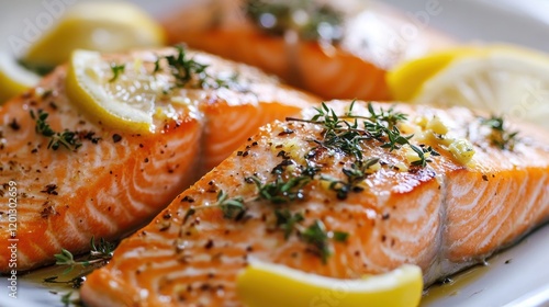 Delicious grilled salmon with lemon and herbs for gourmet dining experience