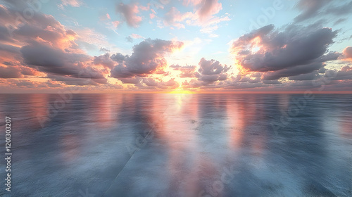 Sunset Cloudscape Over Calm Ocean - Digital Illustration