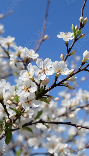 Wallpaper Mural close on white flowers blooming in the branches of the tree in springtime on blue sky background, magazine photoshoot Torontodigital.ca