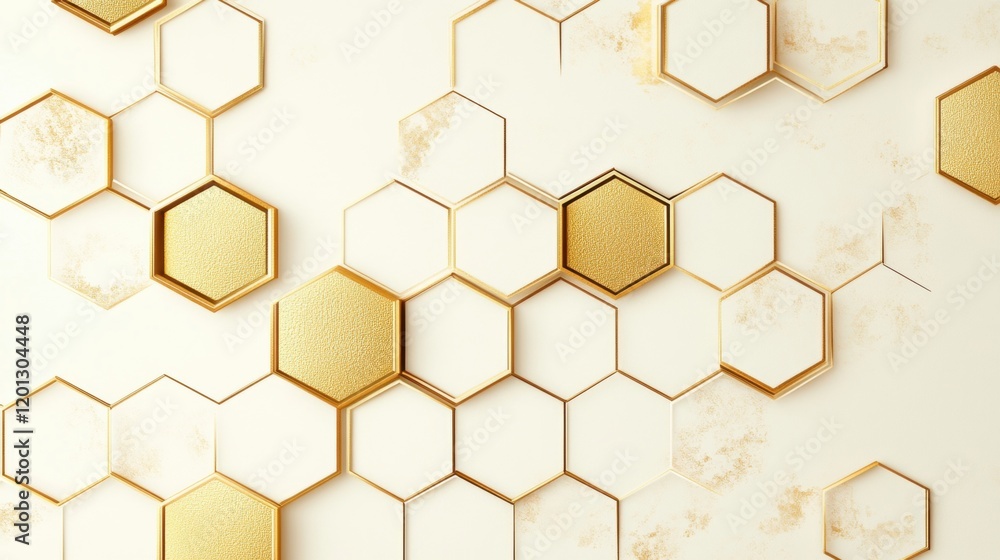 Abstract Gold and White Hexagon Geometric Pattern Background Texture Design Abstract Gold and White Hexagon Geometric Pattern Background Texture Design