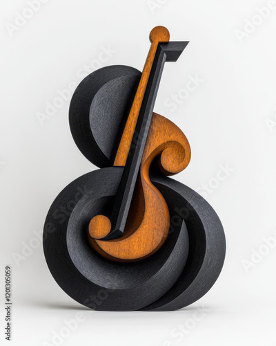 An abstract sculpture combining elements of musical instruments and mathematical forms, symbolizing the fusion of art and science, photo