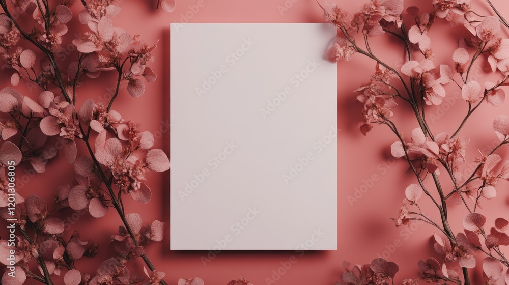 Blank Paper Framed by Delicate Pink Flowers Blank Paper Framed by Delicate Pink Flowers