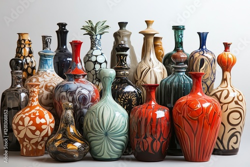 Collection of handcrafted vases showcasing a variety of designs and colors on...