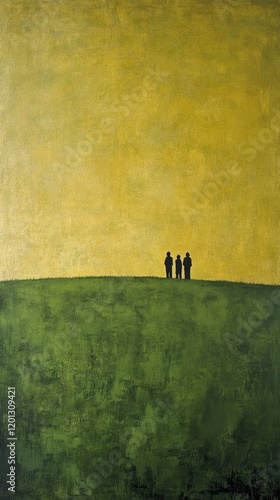Couple walks hand in hand across a grassy hill at sunset with distant mountai...