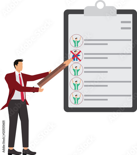 Redundant job, layoff staff or reduce head count, fired employee or worker, losing job from economic recession, dismiss or picking redundant staff concept, businessman HR choose redundancy employee