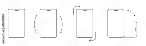 Rotate Mobile Phone icon, rotation symbol with arrows set. Turn device, screen. Ui button, web or app. Vertical or horisontal, phone screen
