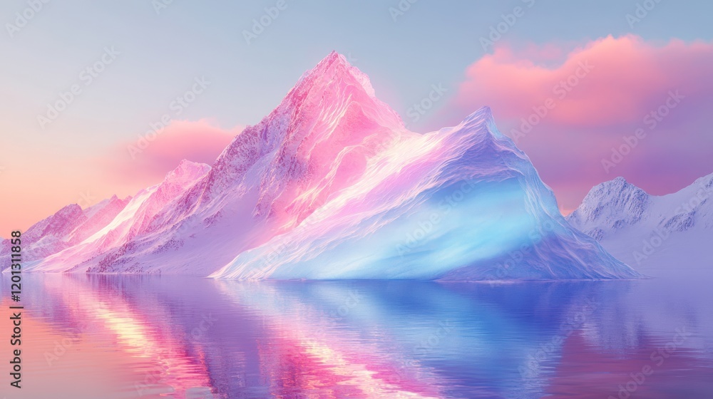Pastel Pink and Blue Mountains Reflecting in Calm Water Pastel Pink and Blue Mountains Reflecting in Calm Water