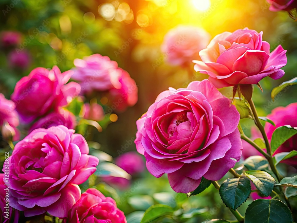 Obraz premium Stunning hot pink roses bloom in vibrant gardens. Captivating images showcase their beauty.