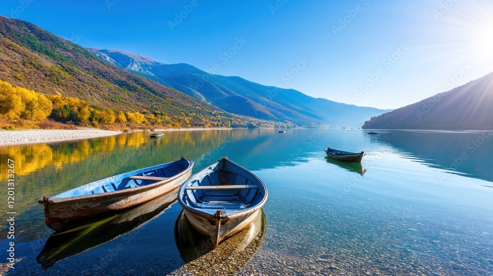 Obraz premium Serene Autumn Lake with Boats