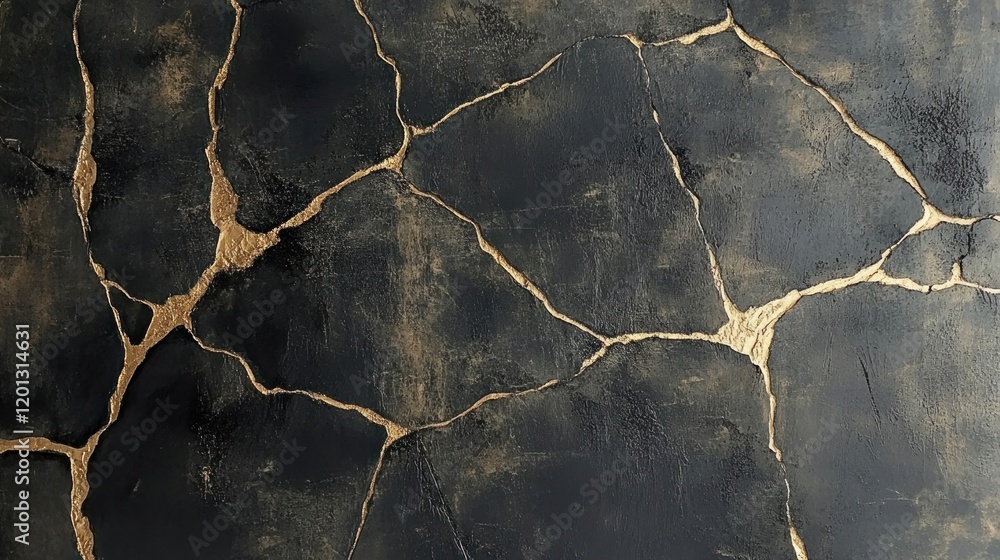 Fototapeta premium Black gold cracked texture, abstract background, design element