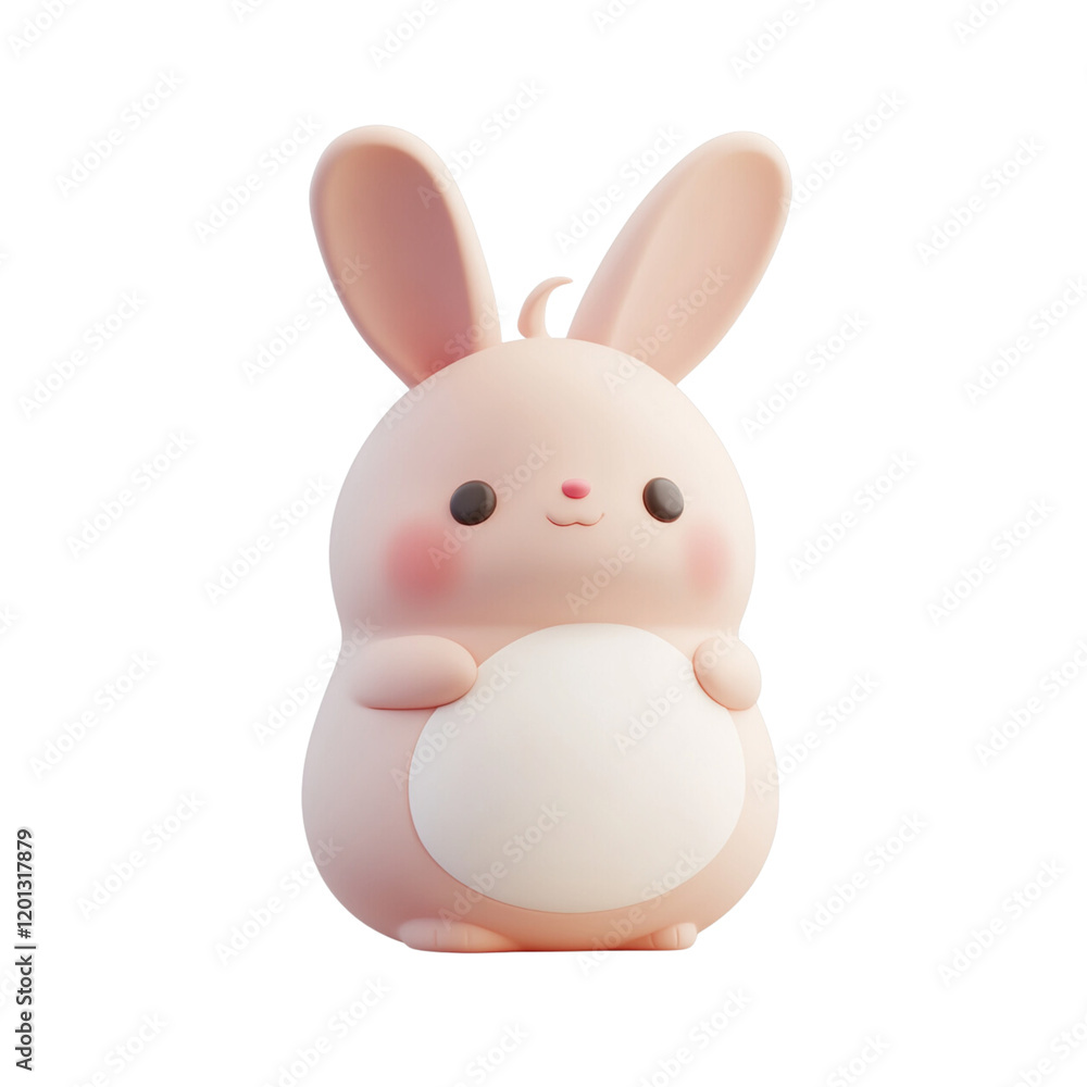 Obraz premium Cute pink bunny character with big ears and round body
