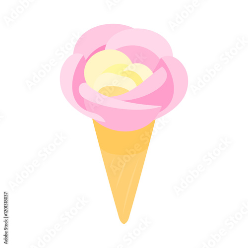 薔薇のような形に盛られたアイス。フラットなベクターイラスト。
Ice cream shaped like a rose. Flat vector illustration.