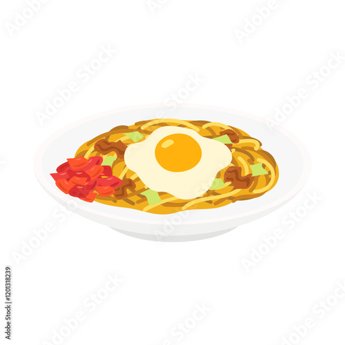 横手やきそば。フラットなベクターイラスト。
Yokote yakisoba. Flat vector illustration.