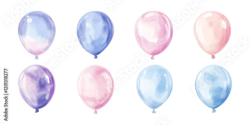 Watercolor pastel-colored balloons set, hand-drawn vector illustration clip art isolated on a white background