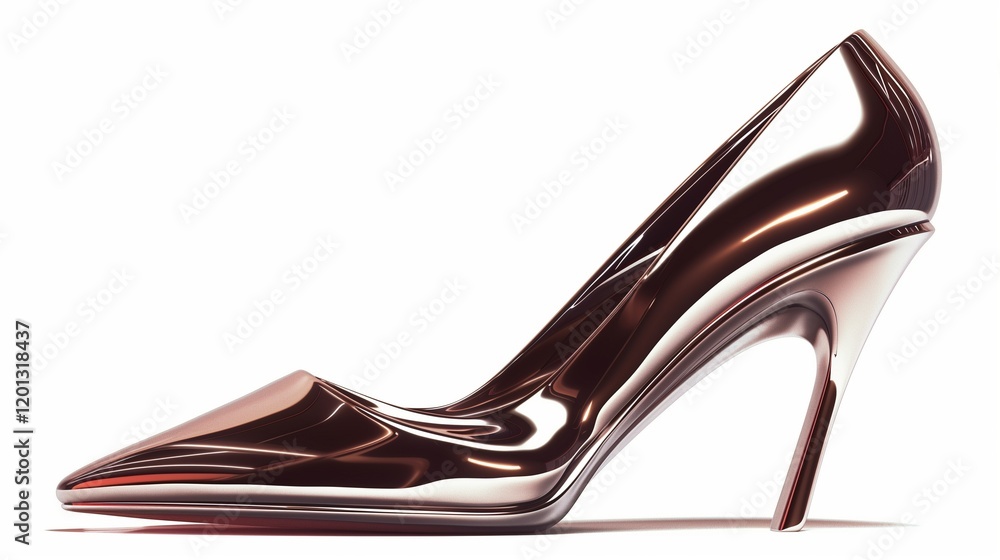 A shiny leather stiletto heel, isolated on a clean white background, with precise lighting accentuating its sleek curves and texture A shiny leather stiletto heel, isolated on a clean white background, with precise lighting accentuating its sleek curves and texture