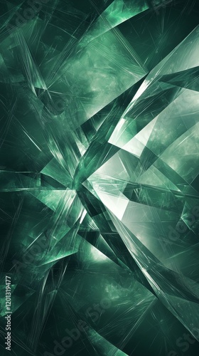 Unique green geometric shapes create a vibrant abstract background for creati...