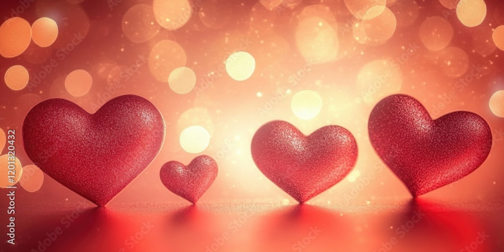 Romantic Valentine's Day Setting with Red Hearts and Fairy Lights Romantic Valentine's Day Setting with Red Hearts and Fairy Lights