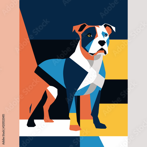 Vector, Stylized dog illustration, geometric shapes, vibrant colors, digital art, modern design, 