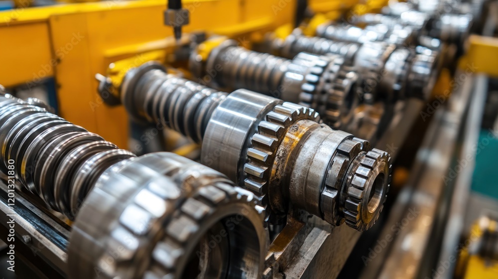 Fototapeta premium Industrial Metal Rolling Machine Gears Close Up