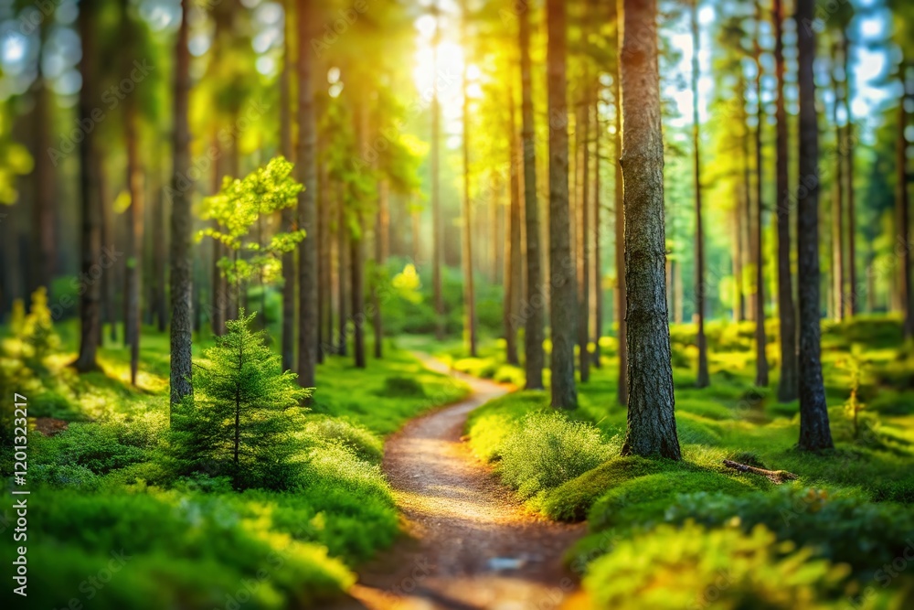 Obraz premium Miniature Finnish Summer Forest: Enchanting Tilt-Shift Photography