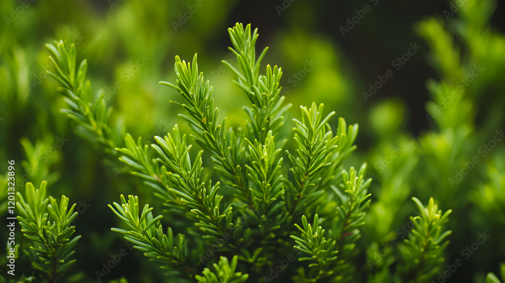 Lush Green Coniferous Plant Close Up Detail Lush Green Coniferous Plant Close Up Detail