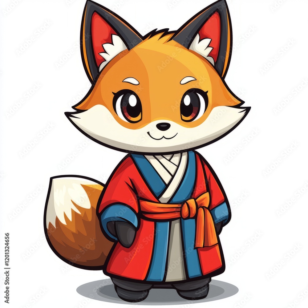 Adorable Cartoon Fox Wearing Traditional Asian Clothing Adorable Cartoon Fox Wearing Traditional Asian Clothing